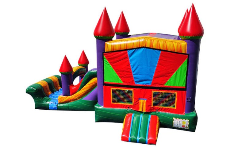 25ft colorful rainbow castle combo Wet & Dry
